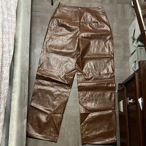 Chocolate brown faux leather trousers